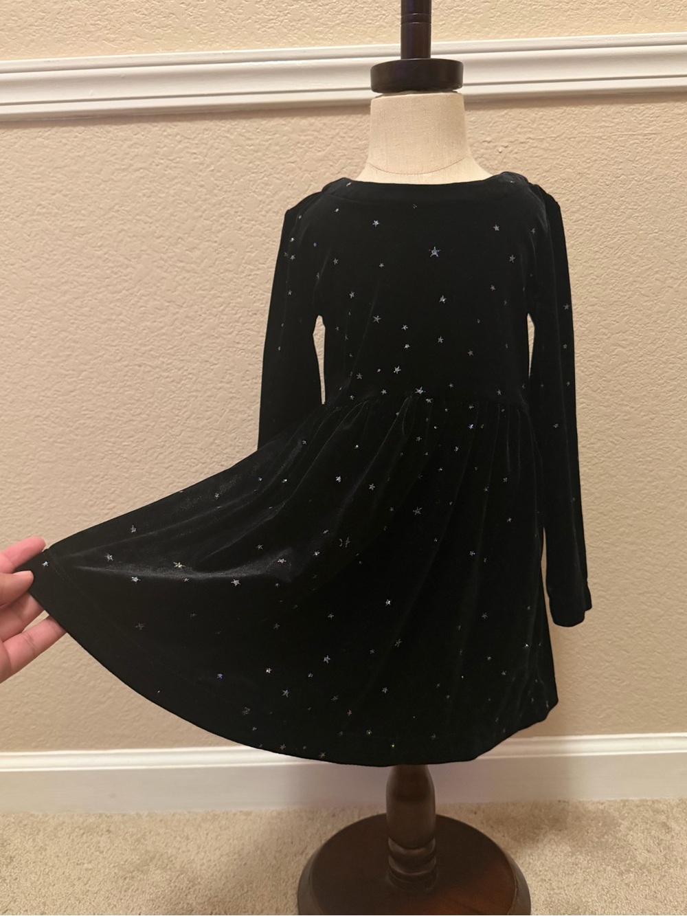 GAP Black Velvet Star-Accent Long-Sleeve Girls Dress